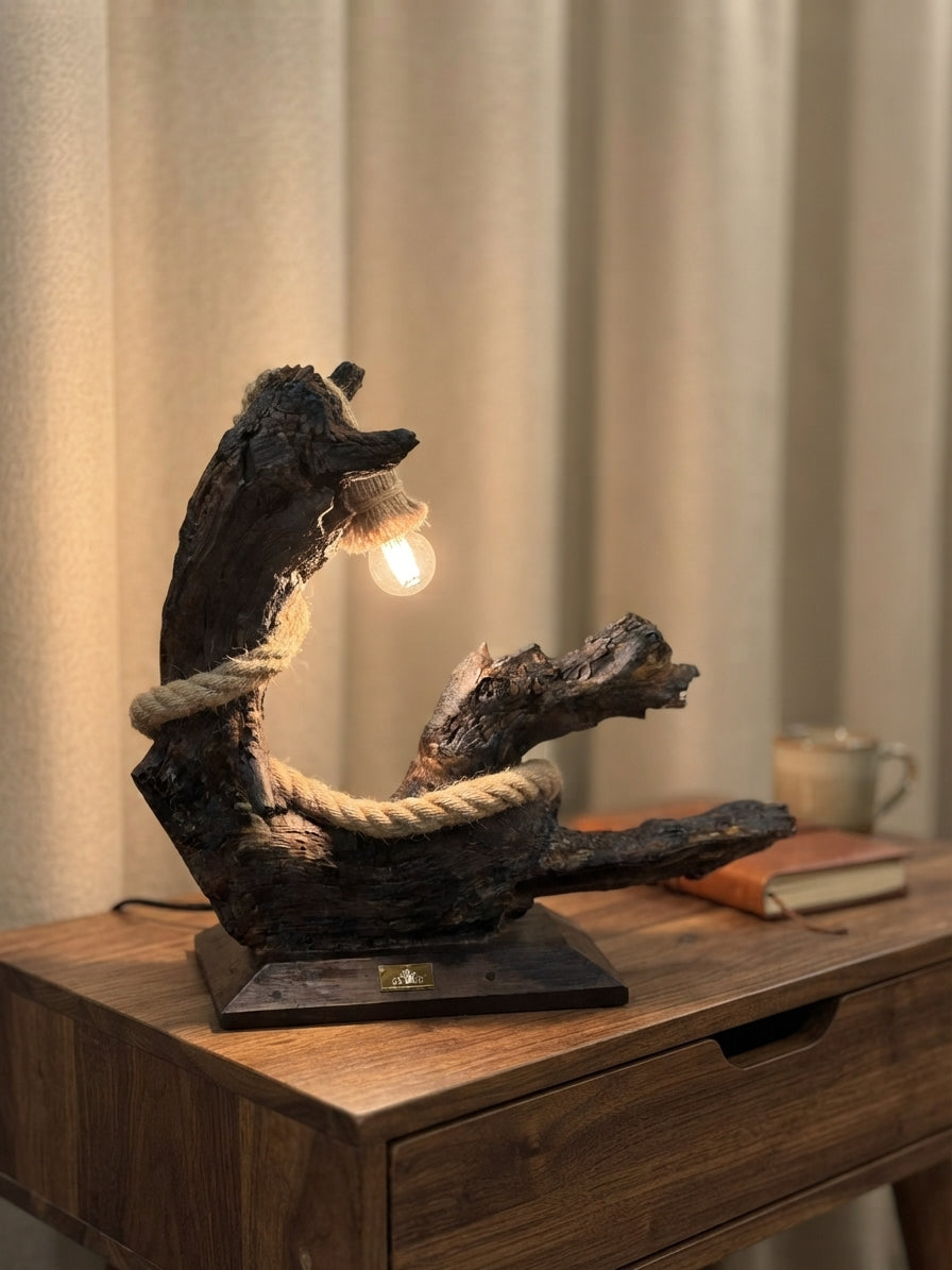 Roped Raven Driftwood Lamp