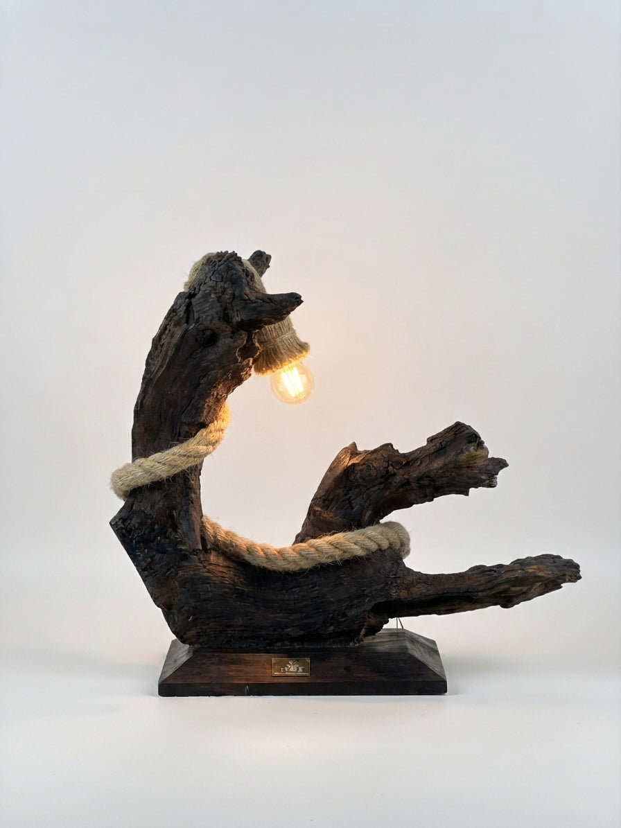 Roped Raven Driftwood Lamp